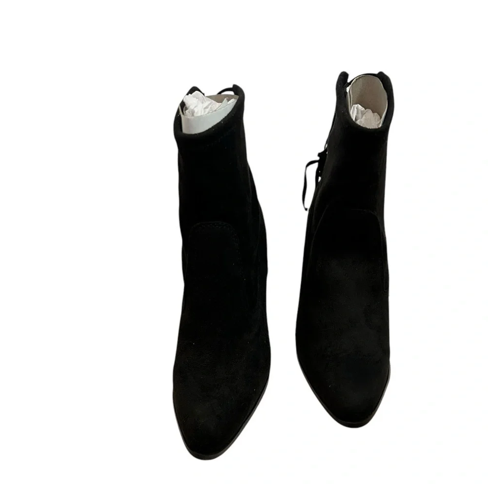 JustFab Black Fabric Raine Booties 3.25” Heel Women’s Sz 6.5 New with Box
